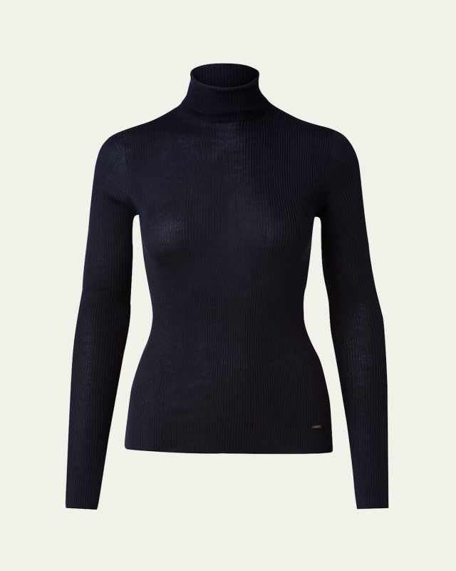 Cashmere-Silk Fine Ribbed Knit Pullover